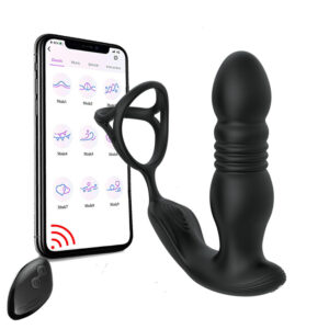 App-Controlled Thrusting Prostate Massager with Cock Ring – Remote Control Telescopic Anal Plug Perineum Stimulator, Silicone Male Butt Plug Sex Toy for Men
