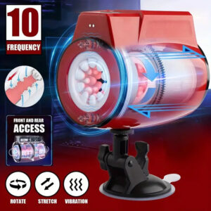Automatic Rotating Telescopic Male Masturbator – Dual Chamber IPX7 Waterproof Thrusting Stroker, 10 Frequency Vibration Hands-Free Suction Cup Sex Toy for Men