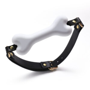 Silicone Bone Shaped Ball Gag with Adjustable PU Leather Strap – Gold Hardware Open Mouth Gag, BDSM Bondage Restraint Fetish Sex Toy for Couples