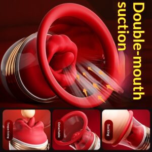 Nipple Suction Cup with Simulated Tongue Licking – Double Mouth Sucking Clamping & Heating Breast Stimulator, Detachable Nipple Massager Sex Toy for Women