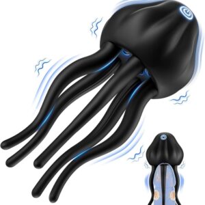 Jellyfish Penis Vibrator with Tentacle Wrap – 10 Vibration Modes, 3D Massage Particles Glans Stimulator, Silicone Male Masturbator Sex Toy for Men