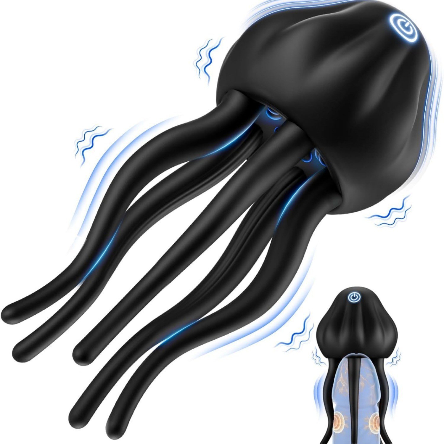 Jellyfish Penis Vibrator with Tentacle Wrap – 10 Vibration Modes, 3D Massage Particles Glans Stimulator, Silicone Male Masturbator Sex Toy for Men